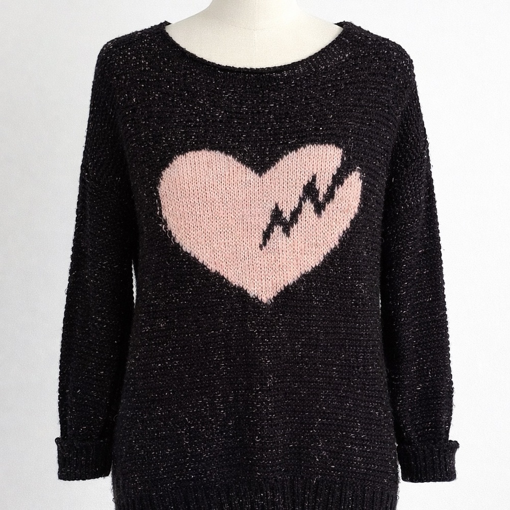Cute Black and Blush Pink Heart Sweater